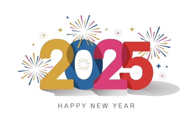 Colorful 2025 illustration with fireworks celebrating the New Year, symbolizing Year-End Reflections and New Year Planning.