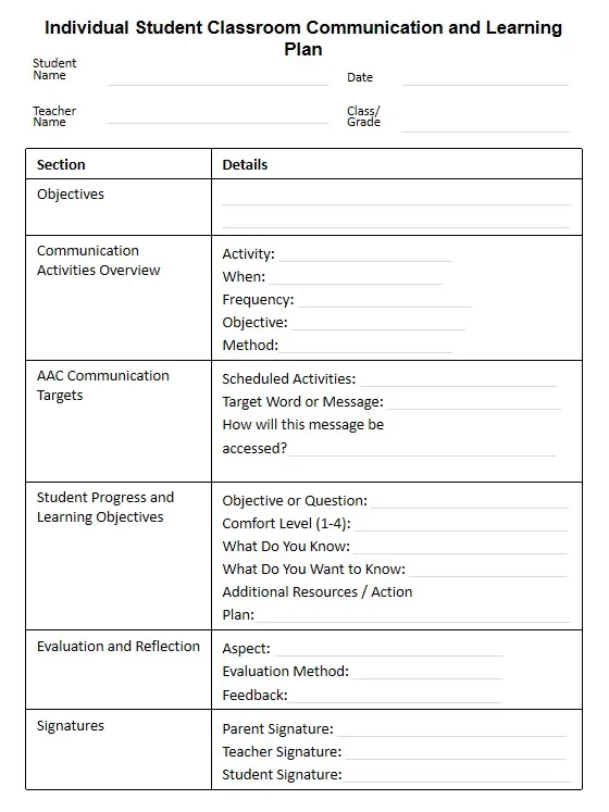 AAC communication plan printable pages preview