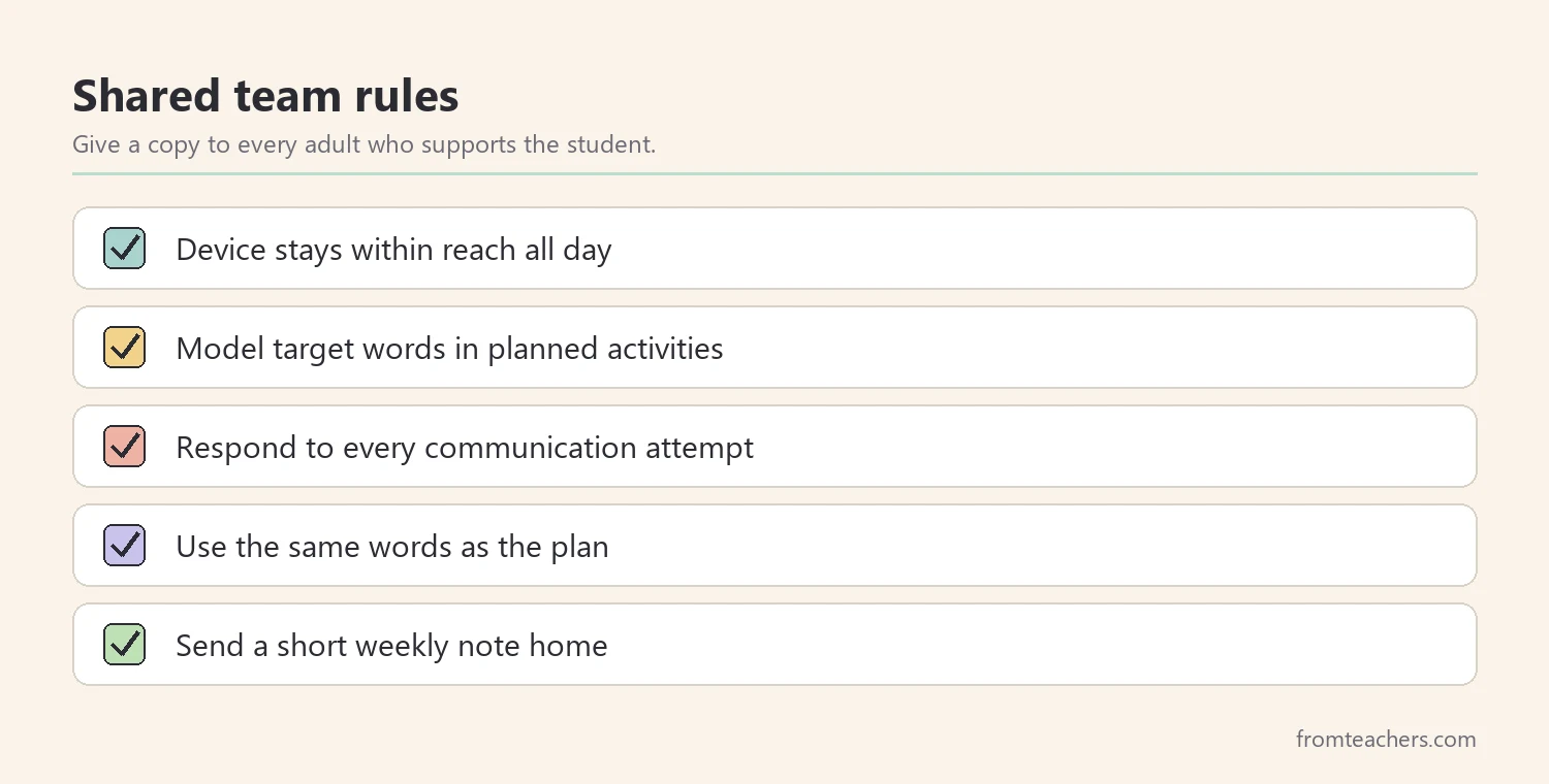 Checklist of shared team rules for supporting a student who uses AAC