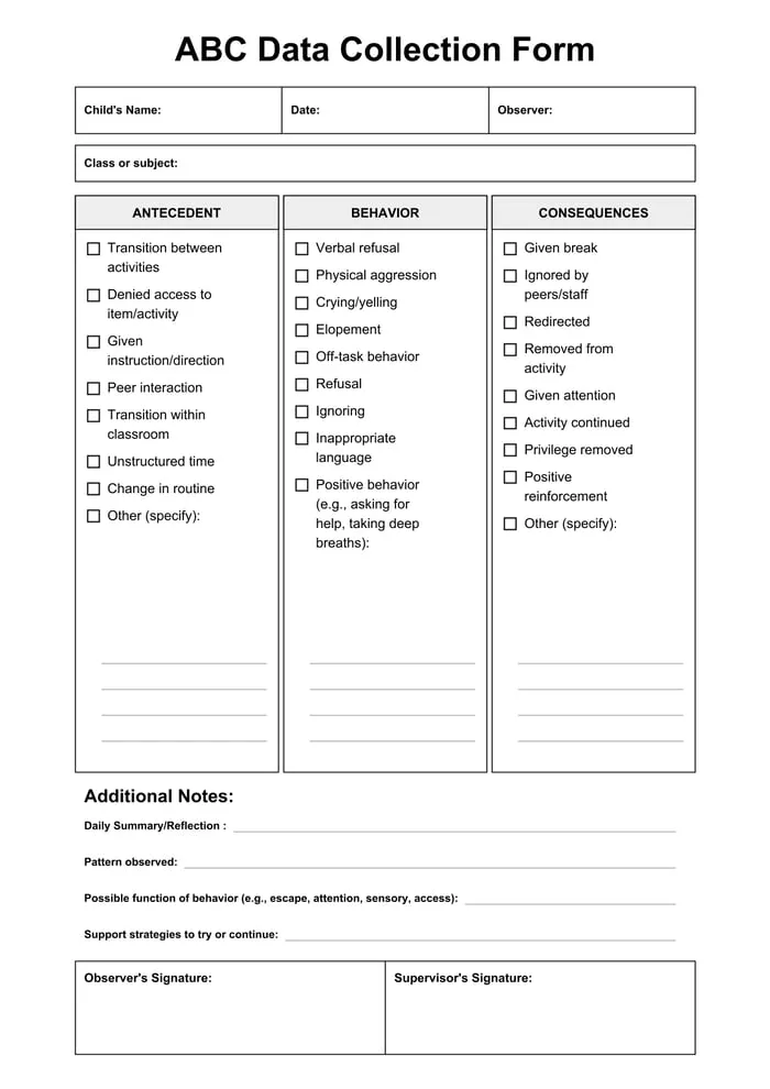 ABC data collection printable pages preview