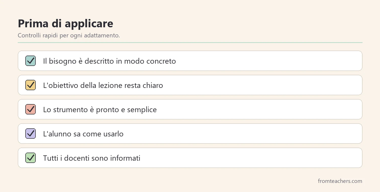 Lista di controlli da fare prima di applicare un adattamento in classe