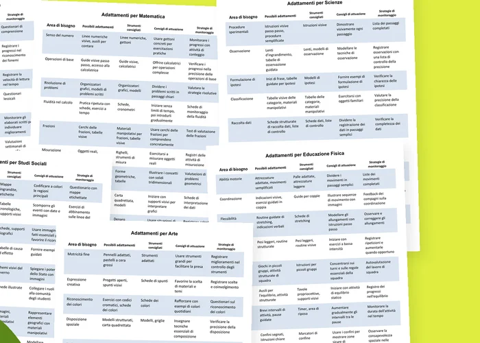 Anteprima delle pagine stampabili con adattamenti didattici per materia