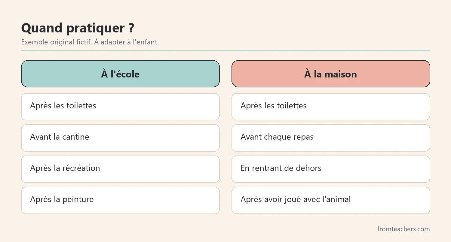 Moments de la journée où pratiquer le lavage des mains à l'école et à la maison