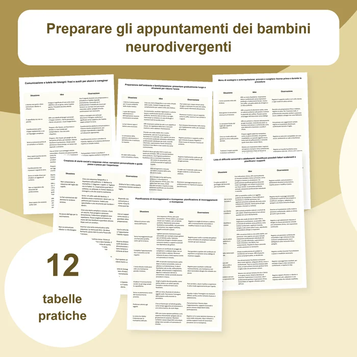 Copertina delle 12 tabelle per preparare gli appuntamenti dei bambini neurodivergenti