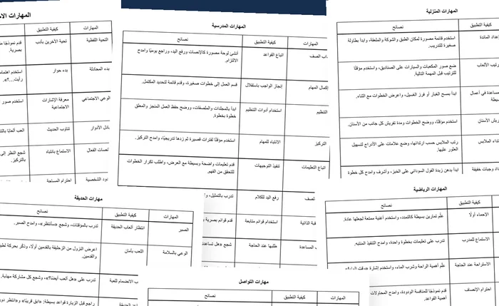 معاينة صفحات جداول المهارات الحياتية باللغة العربية