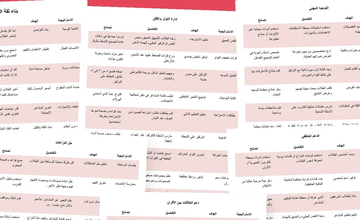 معاينة صفحات جداول الإرشاد المدرسي ودعم الطلاب باللغة العربية