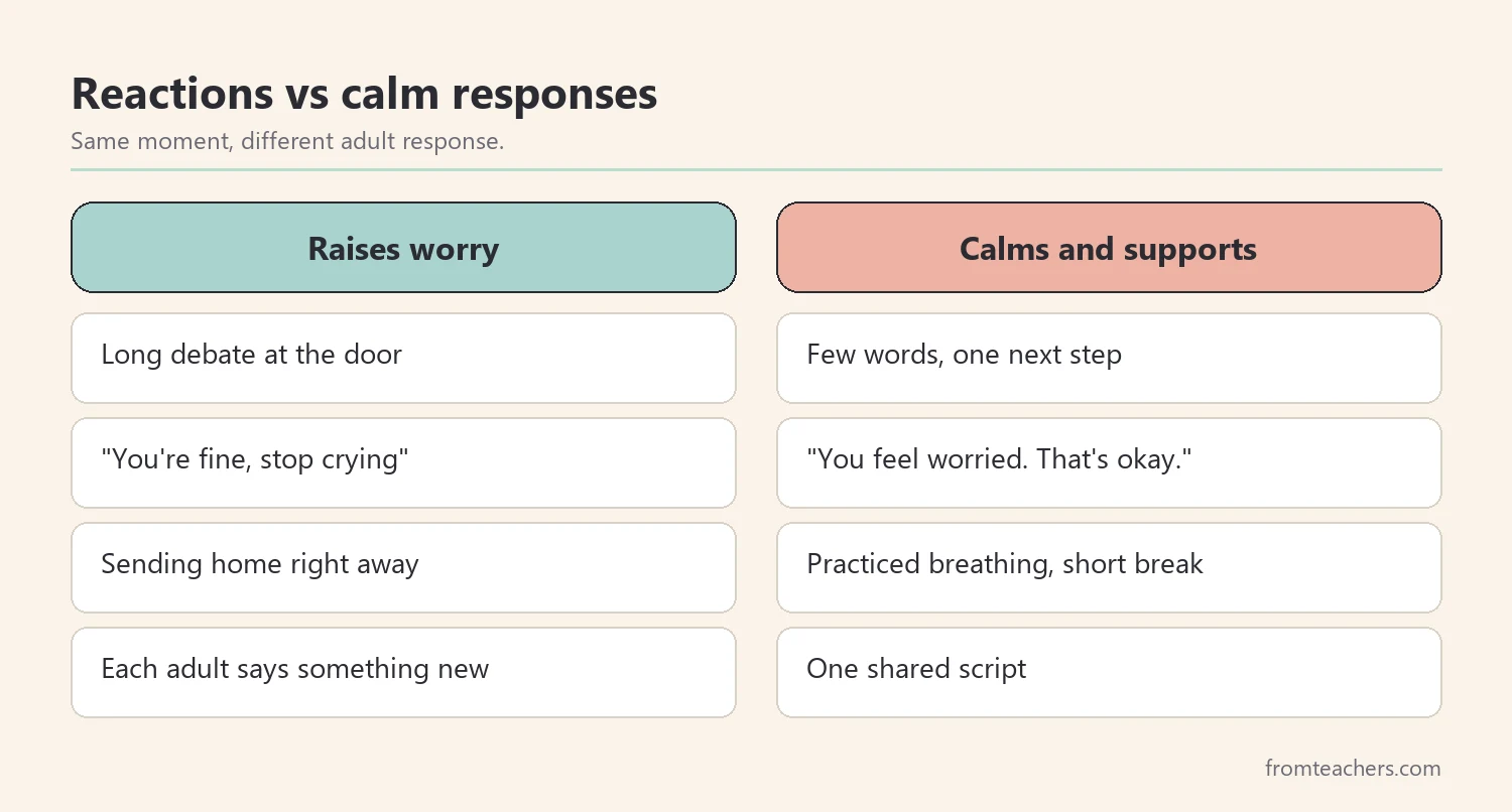 Comparison of reactions that increase back to school anxiety and calm responses that support the student