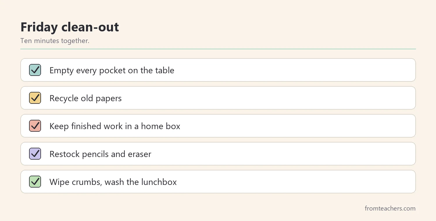 Checklist for a ten-minute Friday backpack clean-out