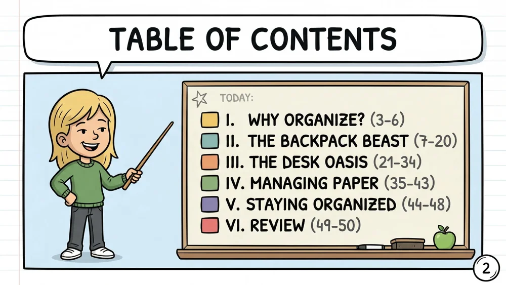 Inside page of the desk and backpack organization workbook