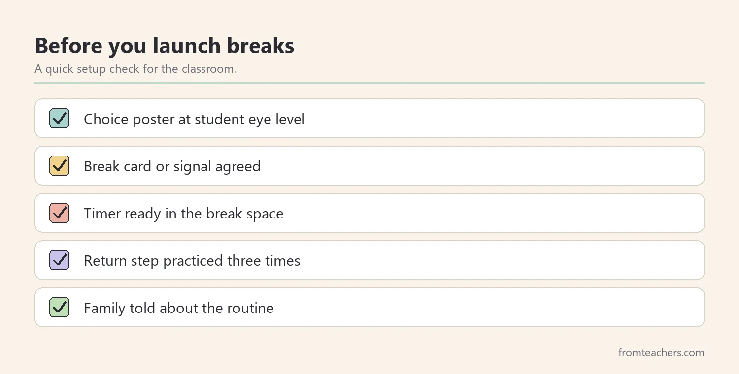 Checklist for setting up a classroom break routine