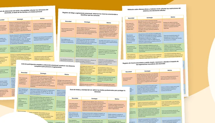 Vista previa de las tablas imprimibles para reconocer la carga emocional y preparar apoyo sostenible