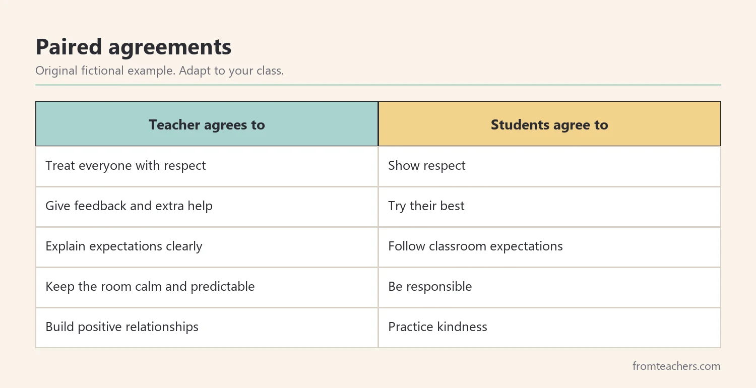 Table pairing teacher agreements with matching student agreements