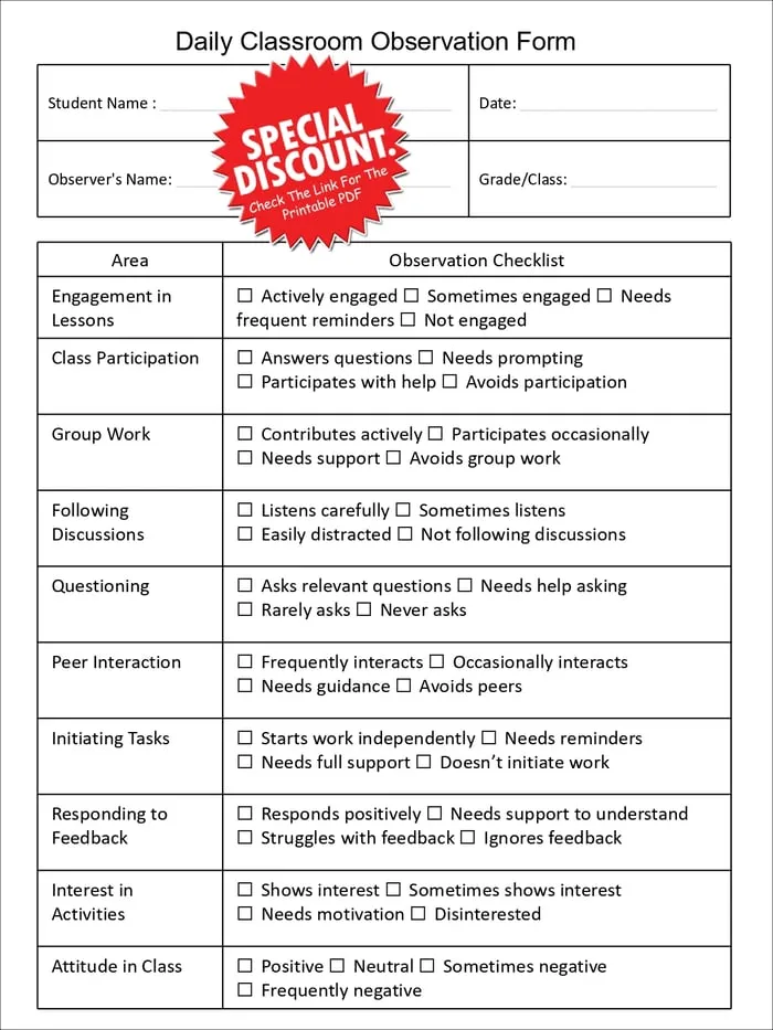 classroom behavior checklist printable pages preview