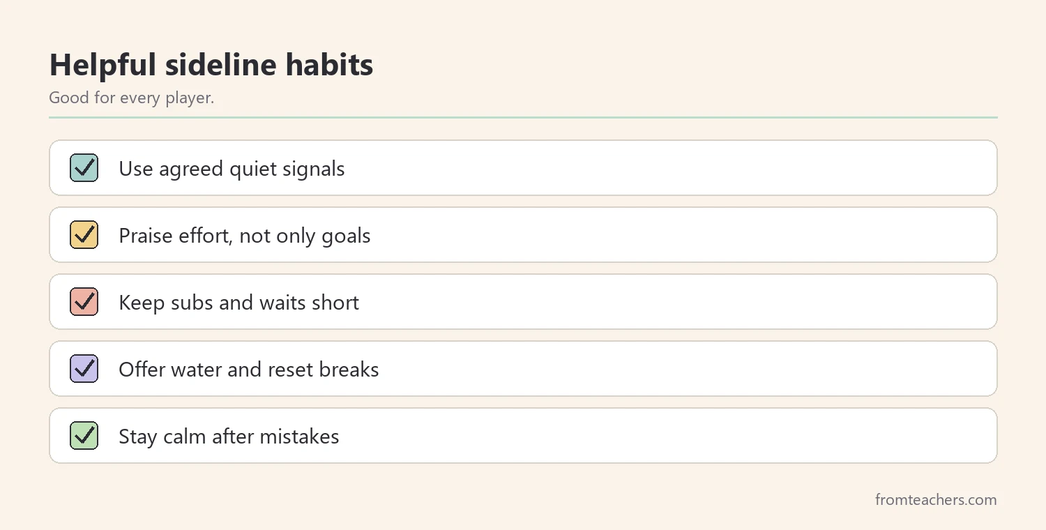 Checklist of sideline habits that help players with ADHD