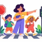 community safety signs being taught to students on a walk