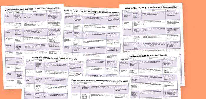 Aperçu des tableaux de stratégies imprimables pour les compétences sociales et la régulation émotionnelle