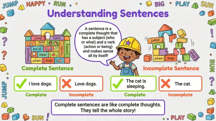 complete sentences for kids printable pages preview