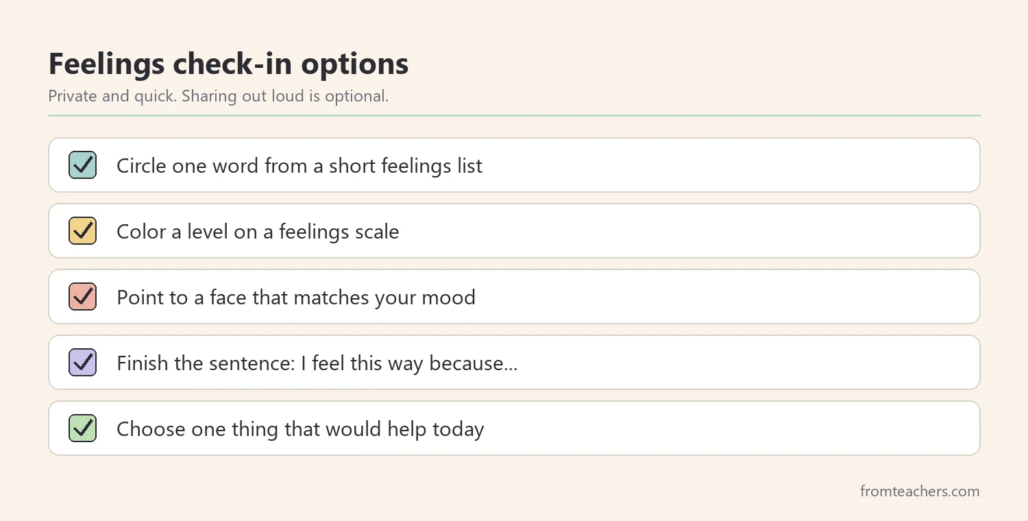 Checklist of simple ways students can check in on their feelings