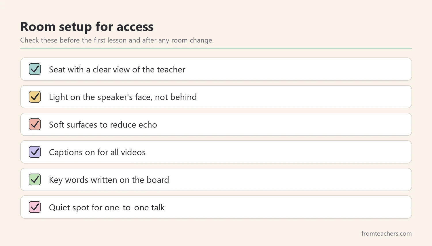 Checklist for setting up a classroom for deaf and hard of hearing students