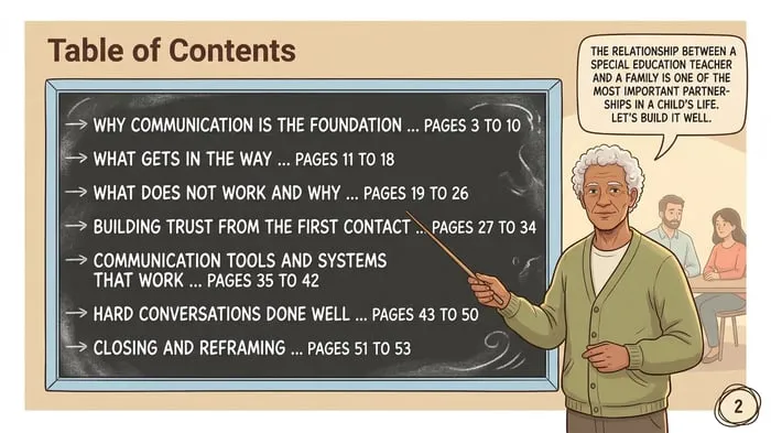Comic style pages from the parent-teacher communication guide
