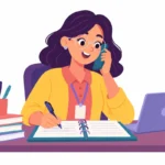 Teacher documenting parent contacts in a binder log after a phone call