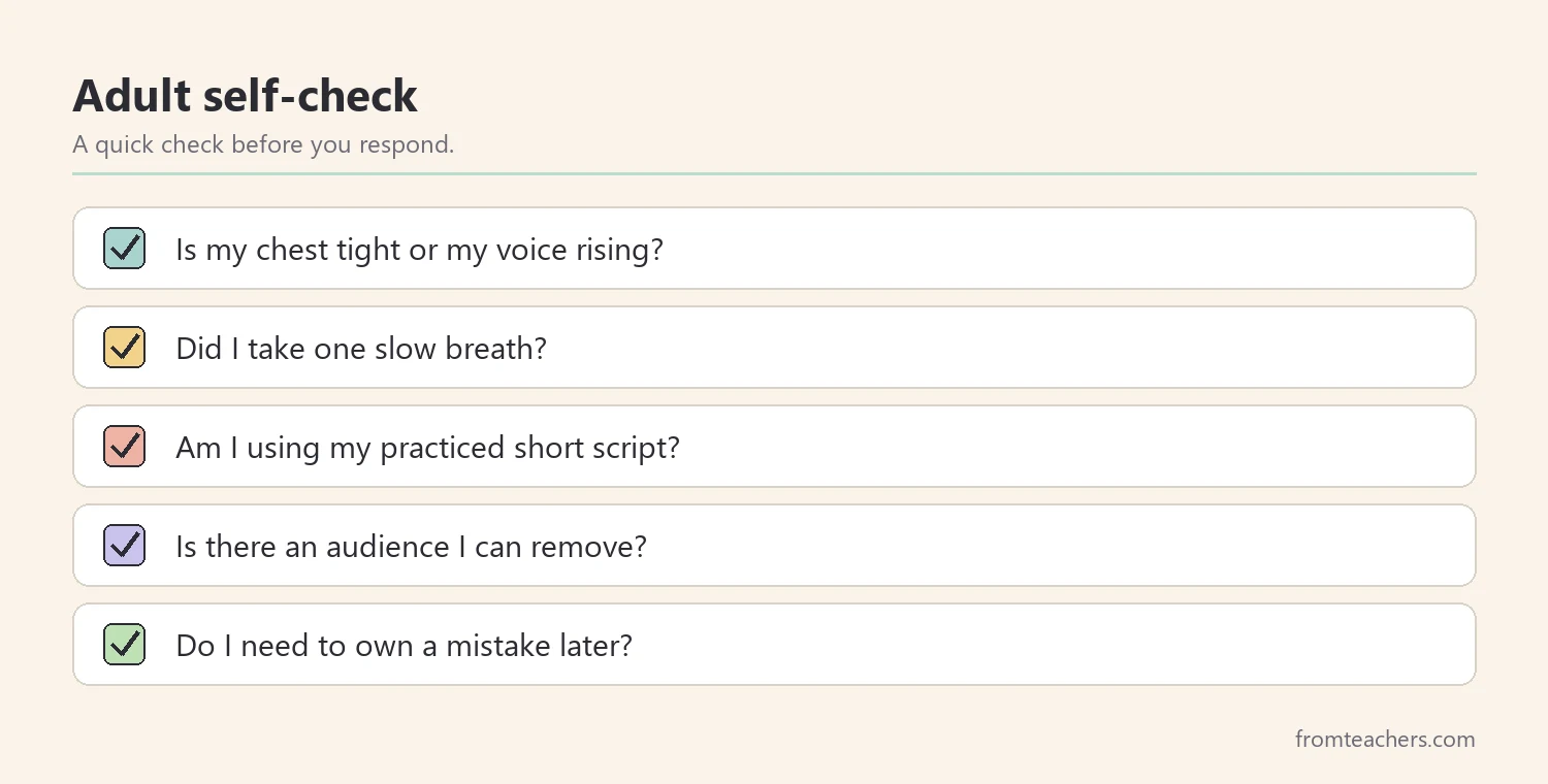 Checklist for adults to manage their own reaction during a challenging student moment