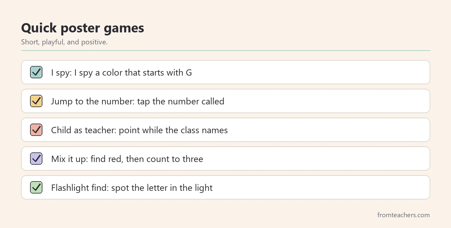 Checklist of quick poster games for early learners