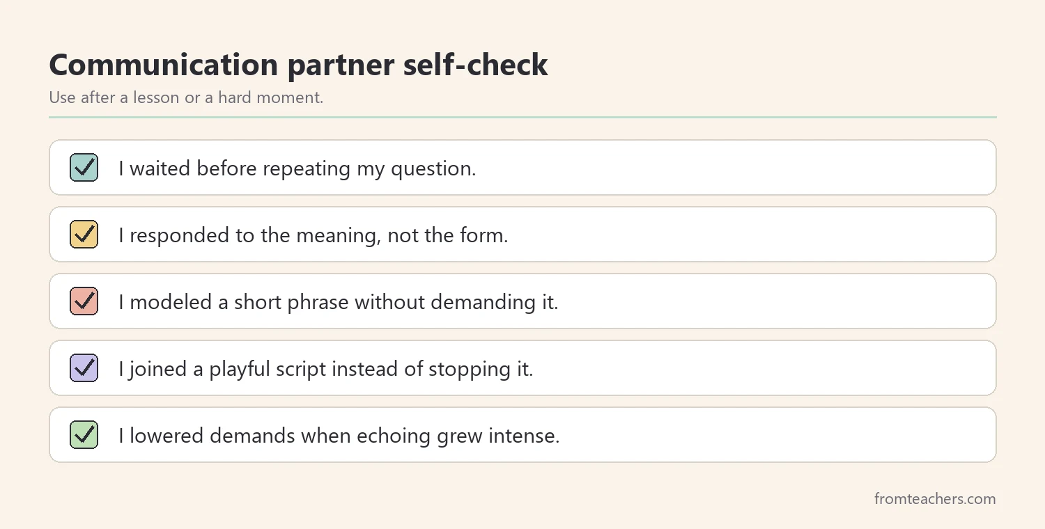 Checklist of communication partner habits for responding to echoed speech