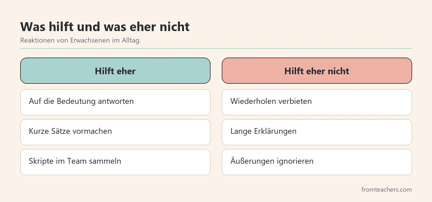 Vergleich hilfreicher und weniger hilfreicher Reaktionen auf Echolalie