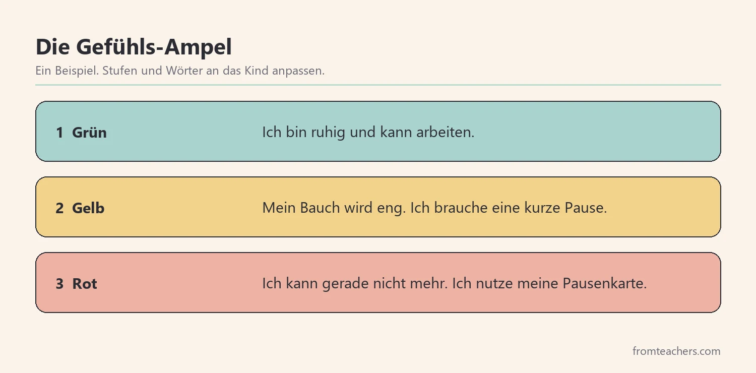 Ampel-Skala mit drei Stufen der Anspannung und passenden Handlungen
