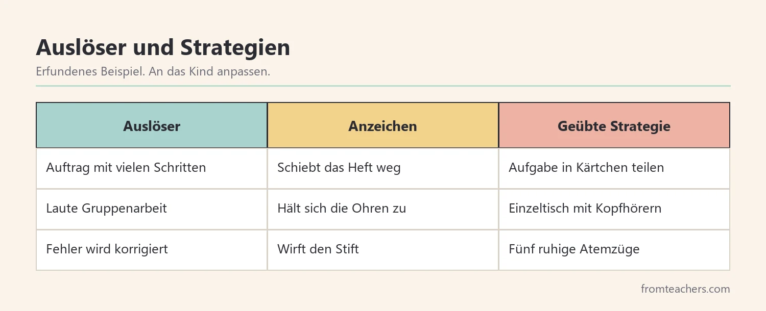Tabelle mit Auslösern von Jonas und passenden Strategien