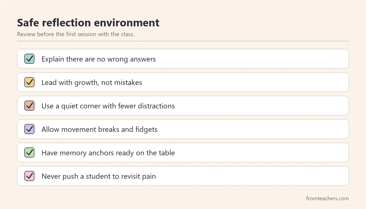 Checklist for a safe reflection environment for students with learning differences