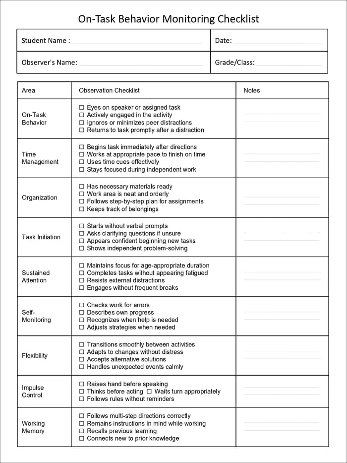 executive function assessment printable pages preview