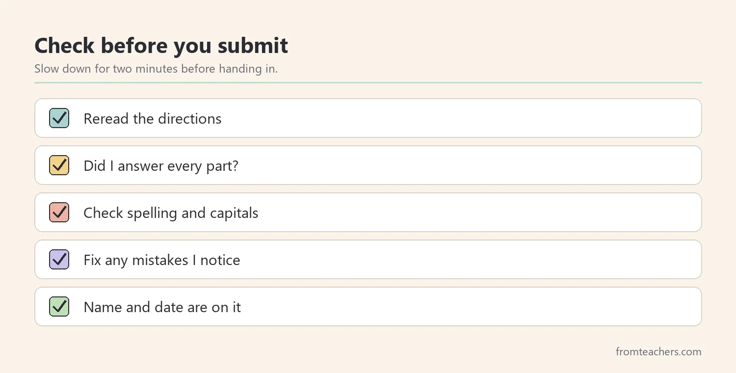 Checklist for checking work before submitting it