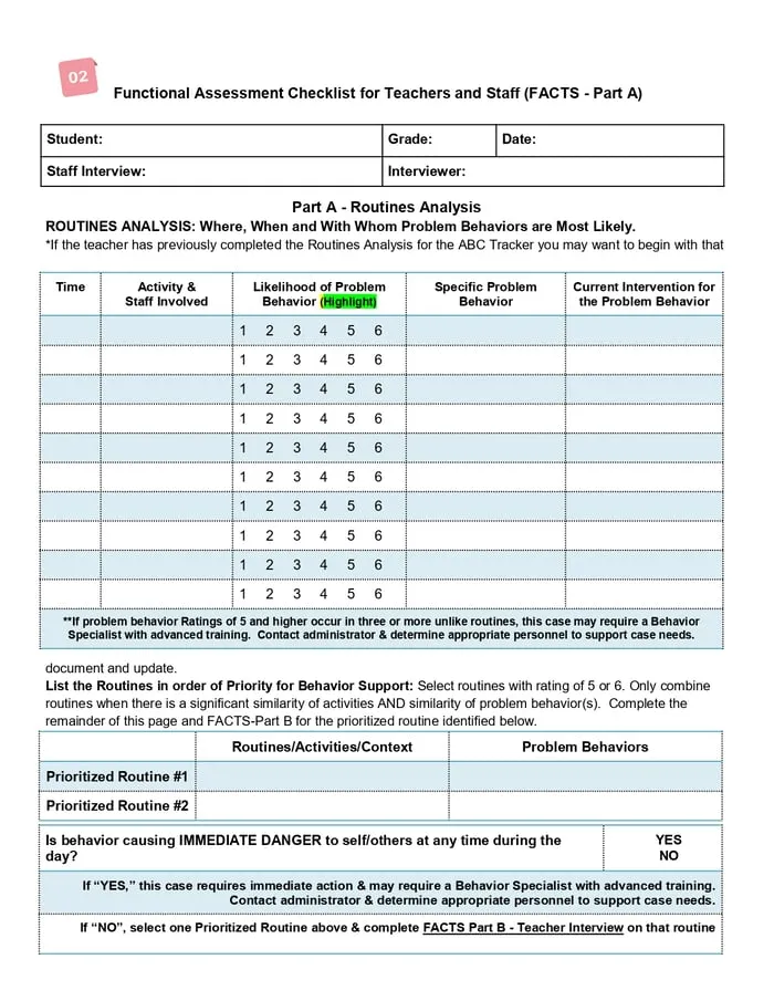 FACTS interview for FBA printable pages preview