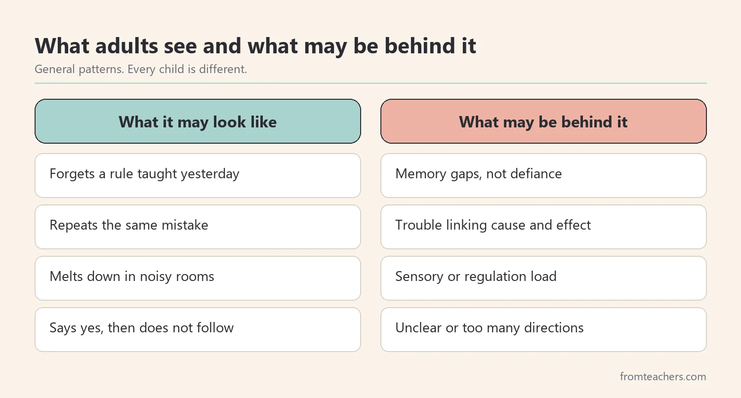 Comparison of behaviors adults may see and the possible reasons behind them