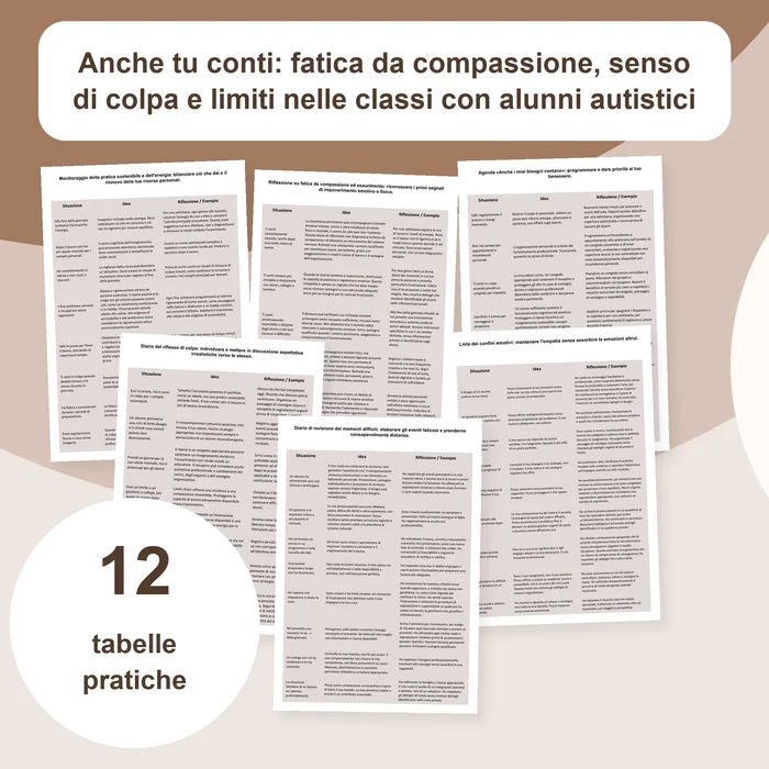 Copertina delle 12 tabelle su fatica da compassione, senso di colpa e limiti