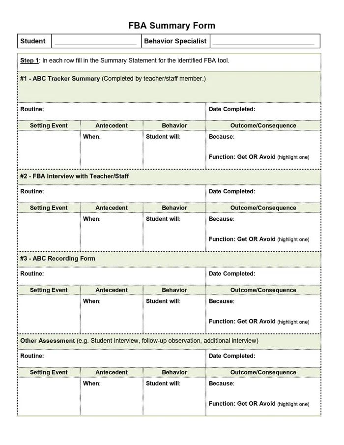 FBA summary report printable pages preview