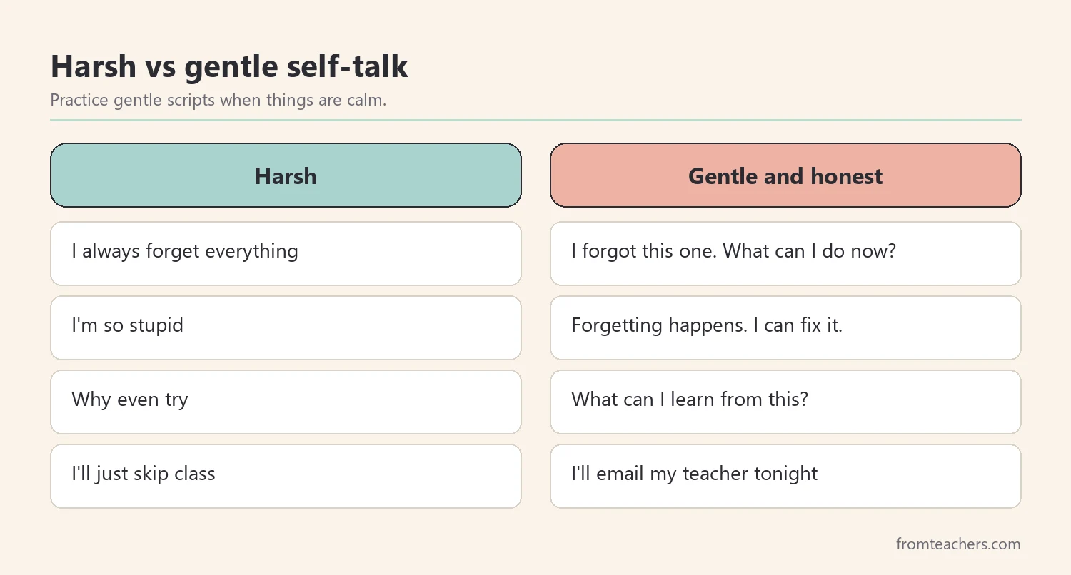 Comparison of harsh self-talk and gentle, honest self-talk after forgetting a task