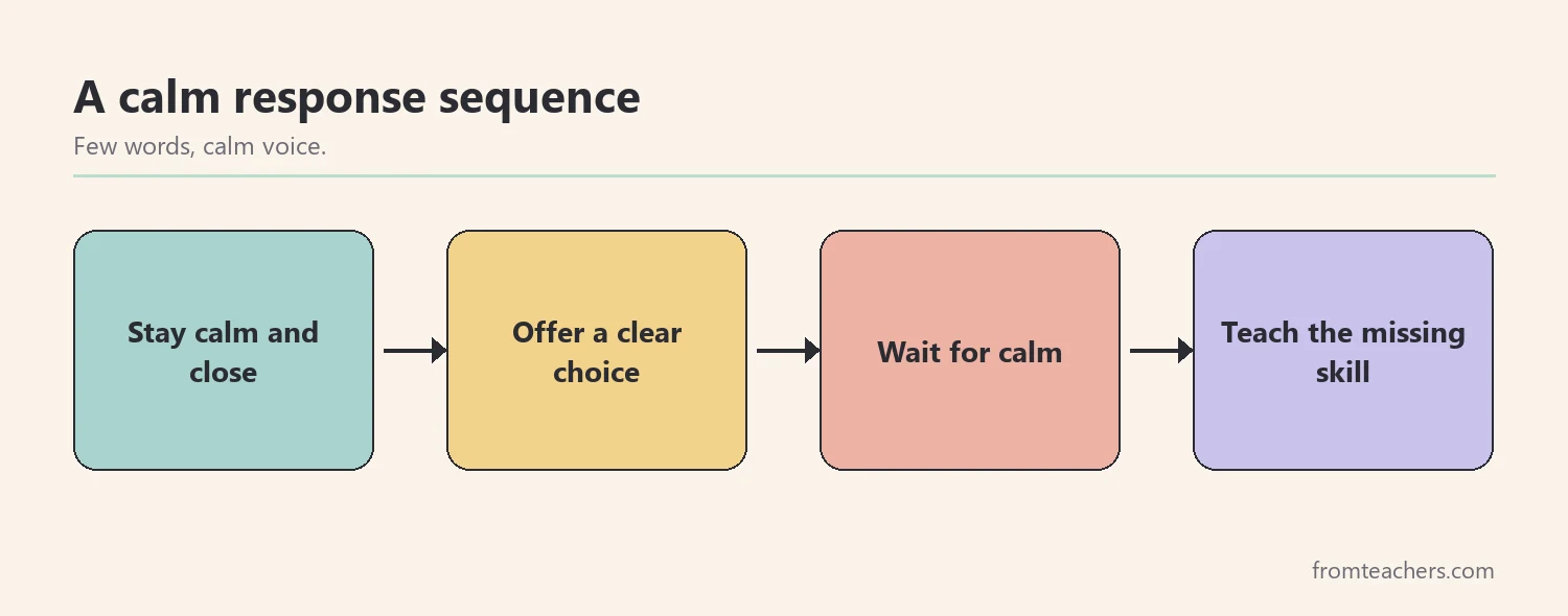 Flow of a calm response to behavior in four stages