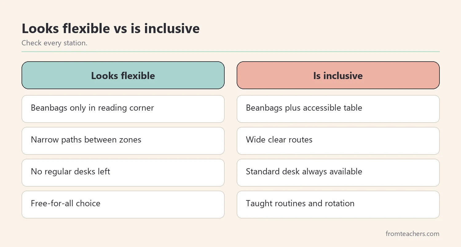 Comparison of seating that only looks flexible and seating that is truly inclusive