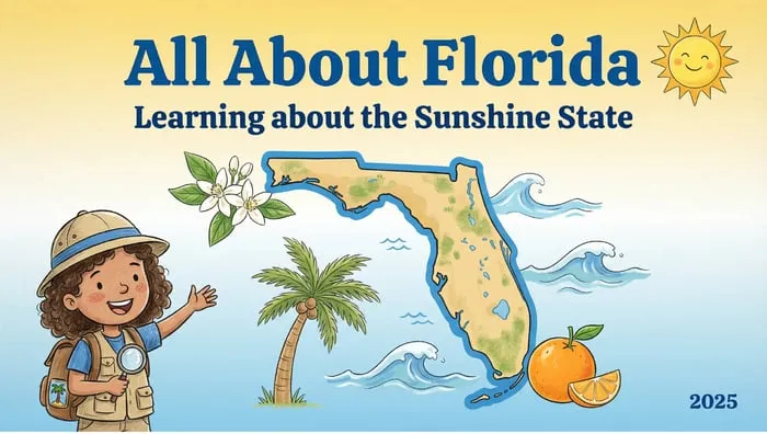 Florida state study slides cover with Florida facts for kids