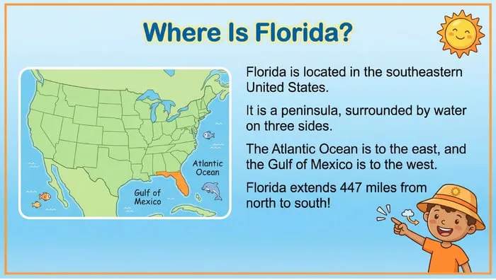 Preview of Florida facts for kids slides on symbols and landmarks