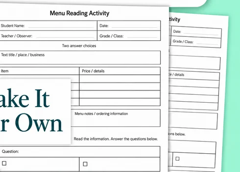 functional reading activities editable template preview