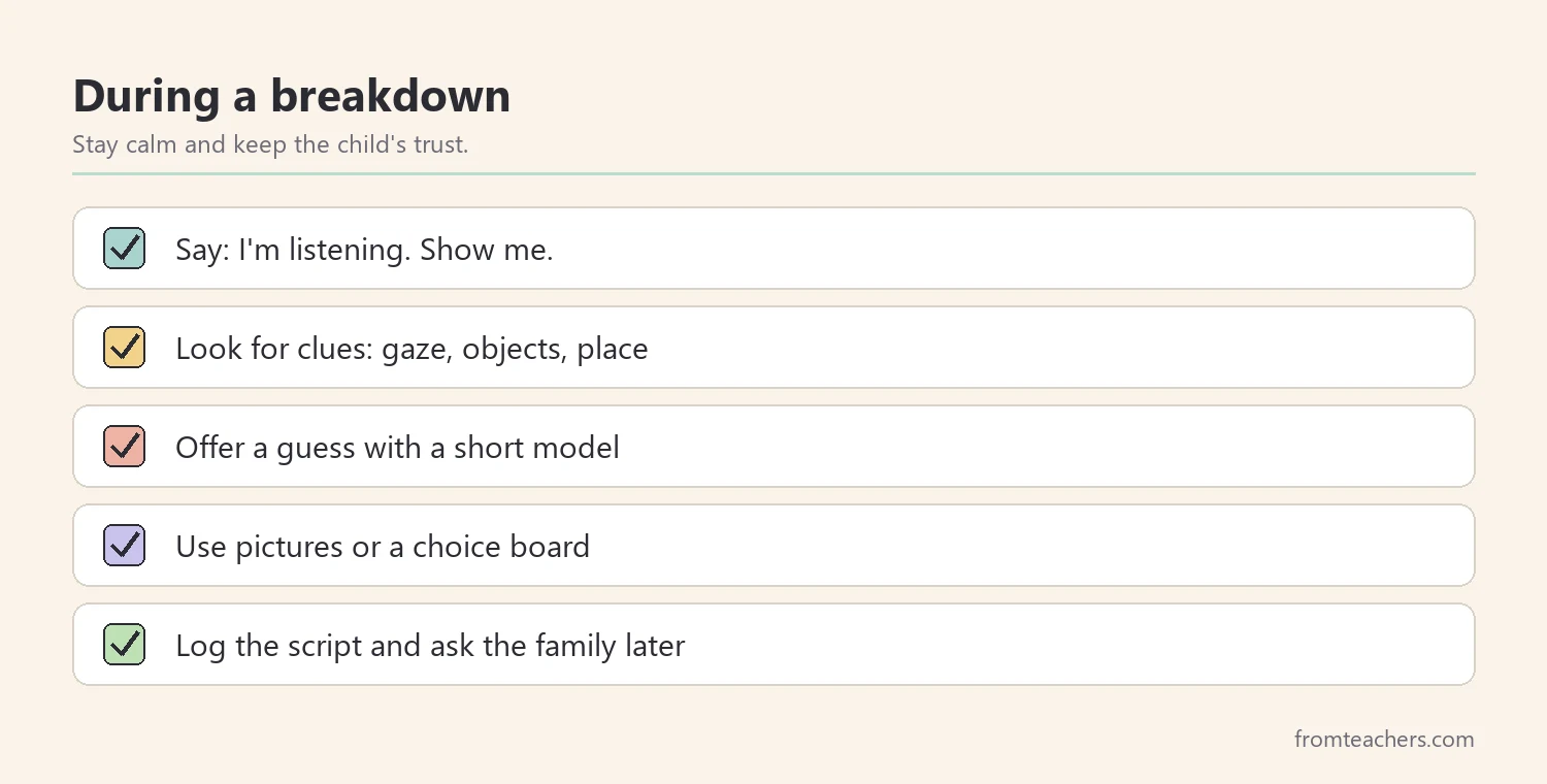 Checklist of steps to take during a communication breakdown