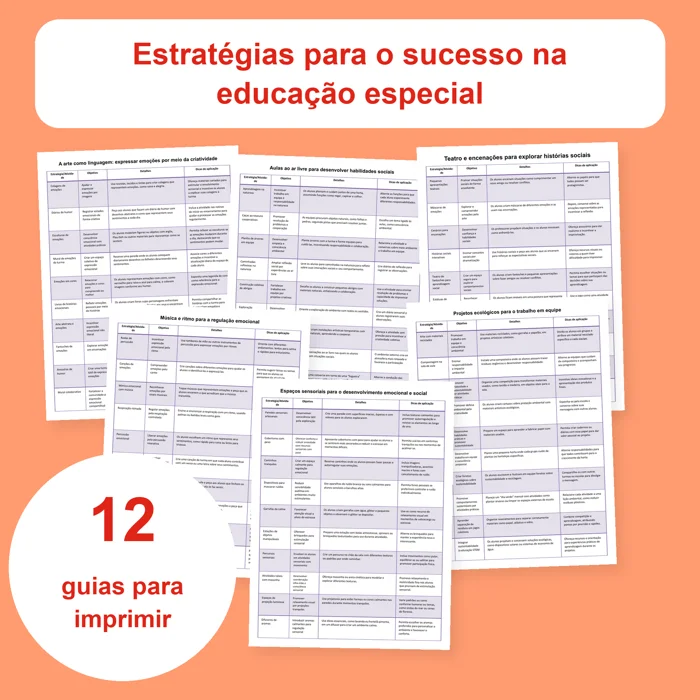Capa do material de habilidades sociais na educação especial com 12 tabelas de estratégias