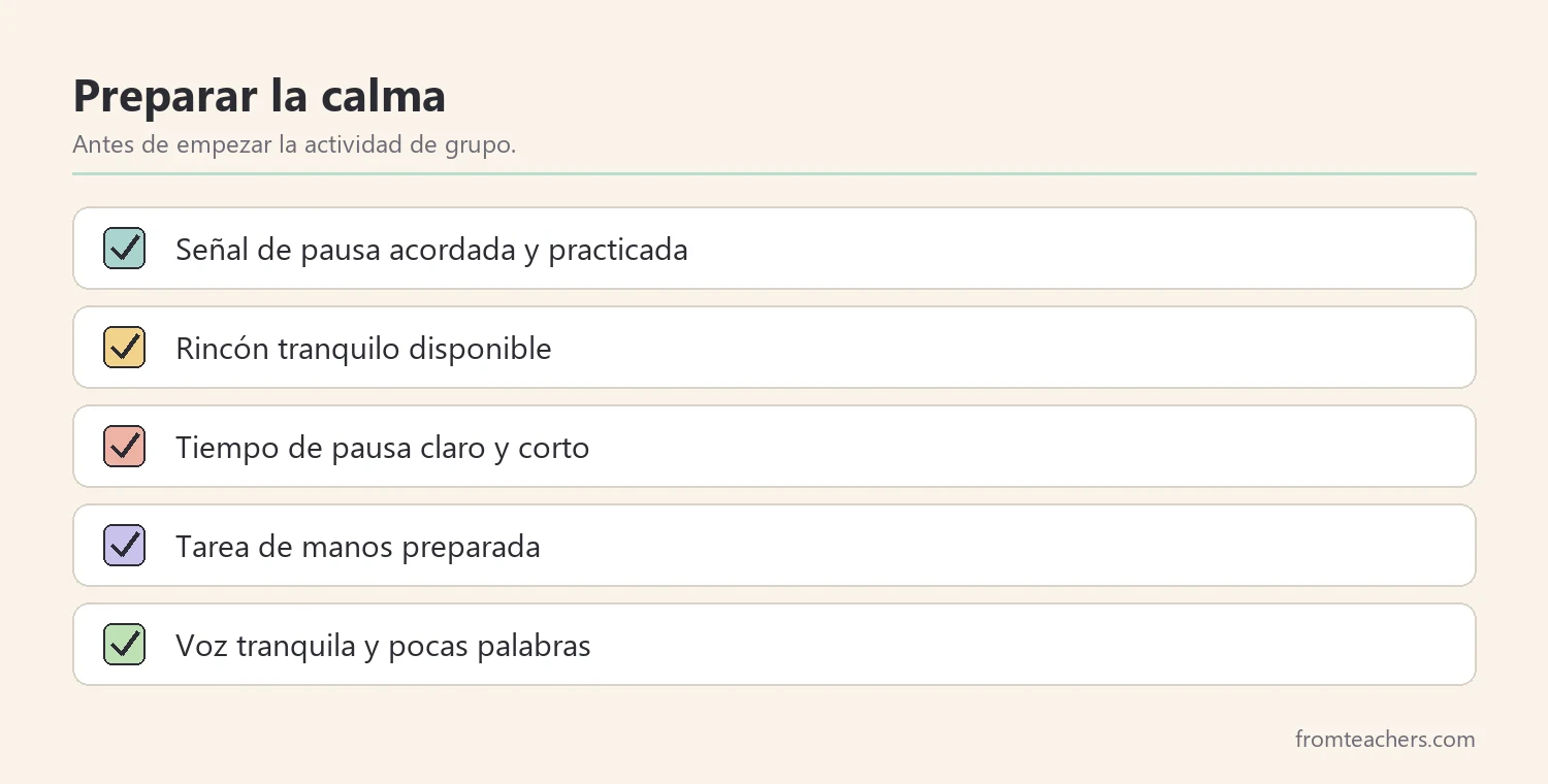 Lista de comprobación para apoyar la calma durante una actividad de grupo