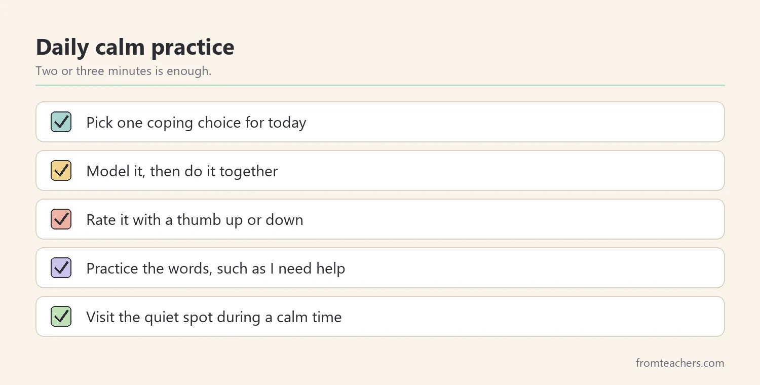Checklist for short daily coping practice sessions