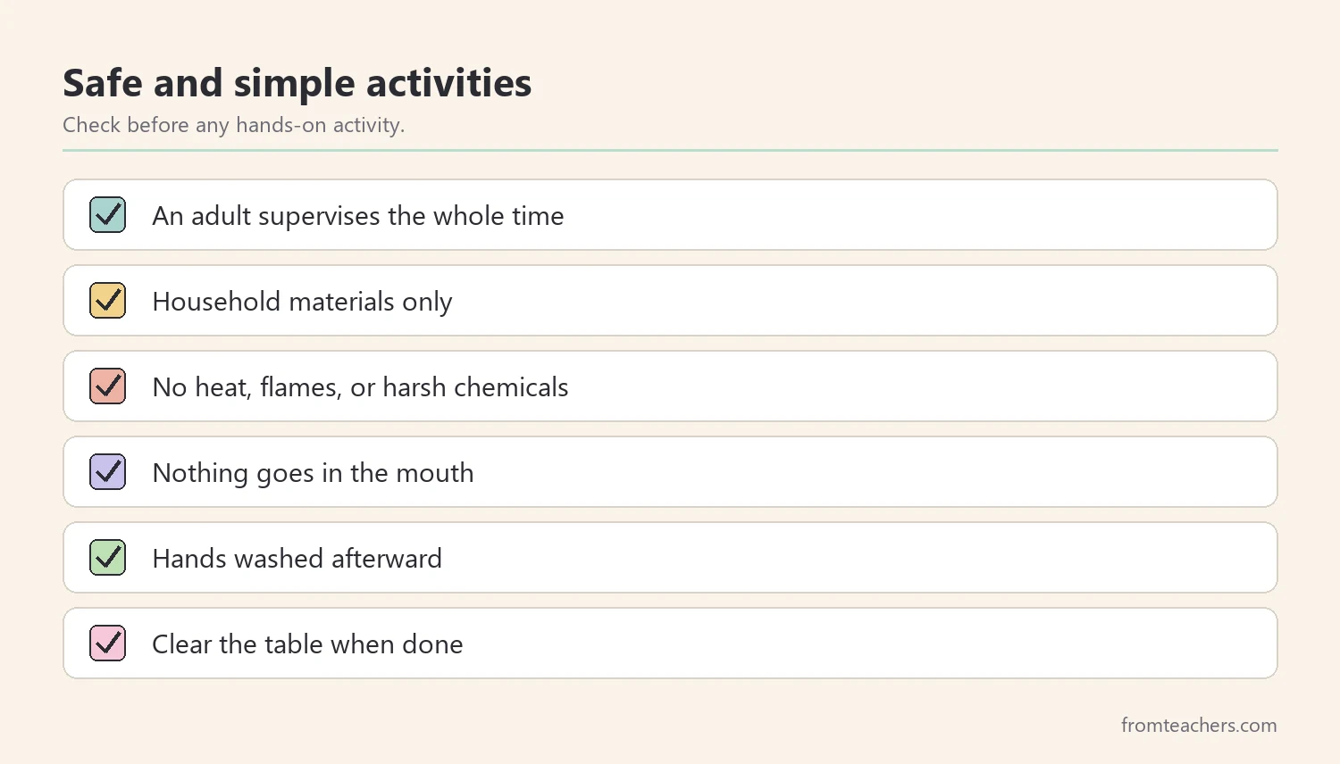 Checklist for keeping homeschool chemistry activities safe and simple