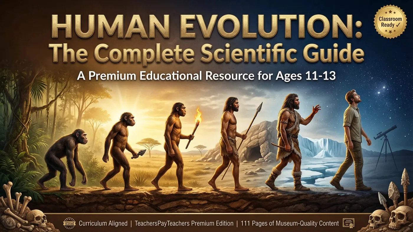 Human Evolution: The Complete Scientific Guide cover showing a line of early humans at sunset